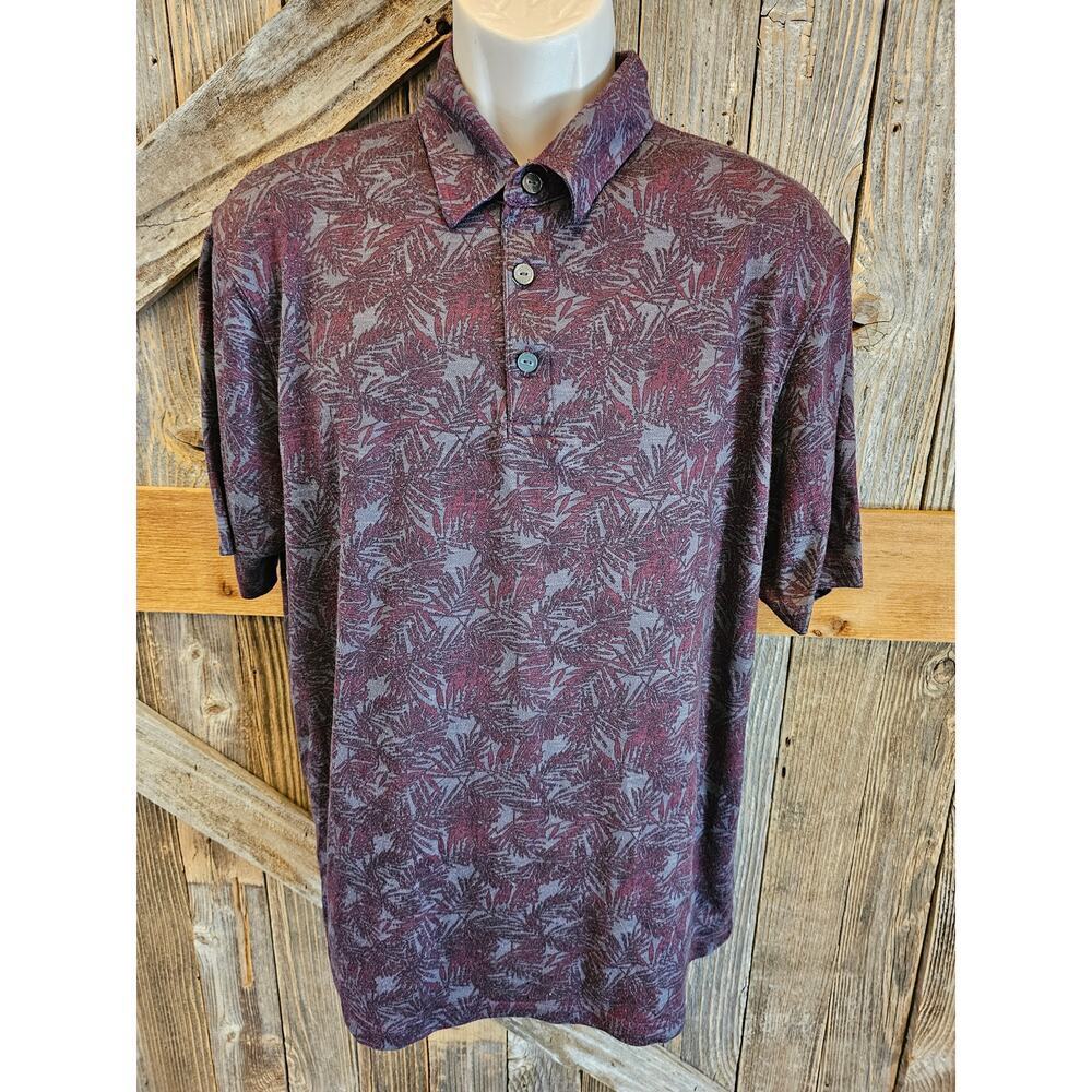 Haggar cool 18 pro size large L polyester polo maroon forage trees men's golf ^
